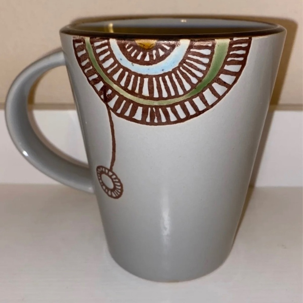 Gray Stoneware Floral Mandala Coffee Mug Boho Ceramic Latte Cup